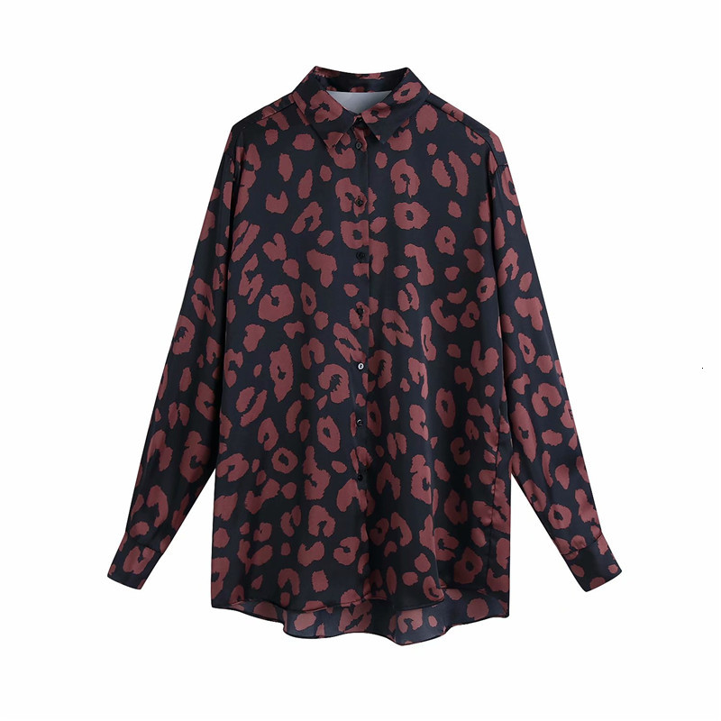 

Women's Blouses & Shirts Women Vintage Sprint Autumn Leopard Print Za Long Red Blouse Chic Lady Fashion Animal Sleeve Loose GJ90