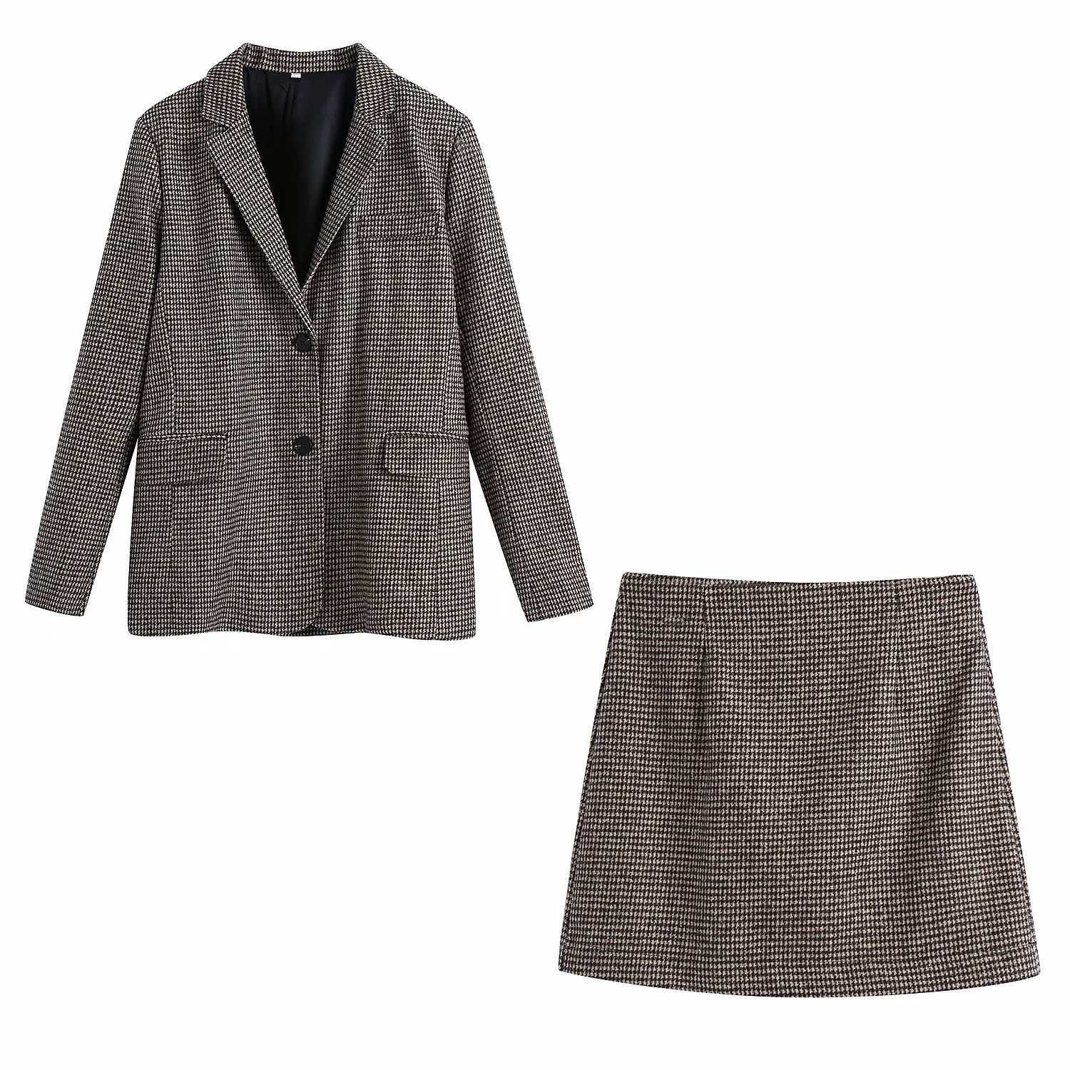 

Women 2 piece set Checked Casual Blazer & High-waist Mini Skirts ensemble blazer veste et jupe femme 210709, Skirt