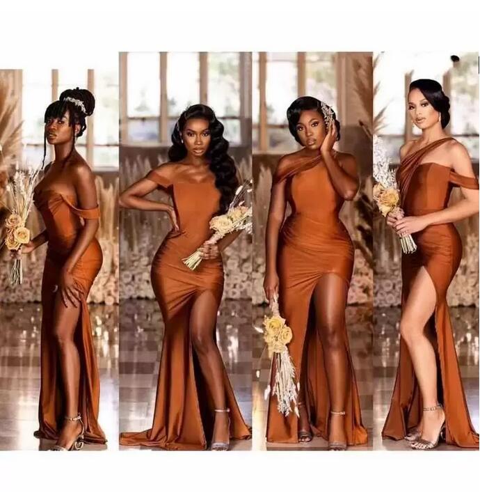 

African Nigerian Elegant Mermaid Bridesmaid Dresses 2022 off shoulder Neck Maid of Honor Gowns Wedding Guest Plus Size Evening Prom Wear Dress