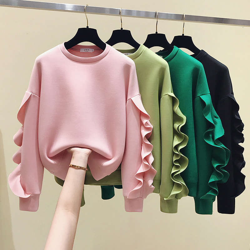 

hoodies t shirt 2021 spring and autumn korean space cotton long sleeve sweater for women, Black