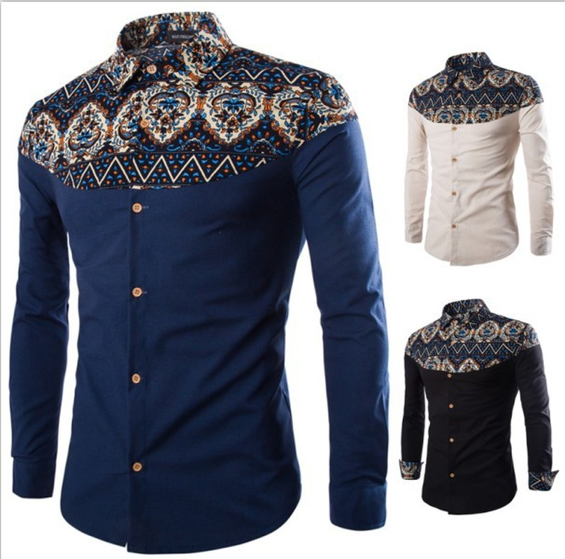 

Men's Ethnic Style Printed Slim-fit Popular All-match Long-sleeved Shirt(The Logistics Price Pls Contact Us), White;black