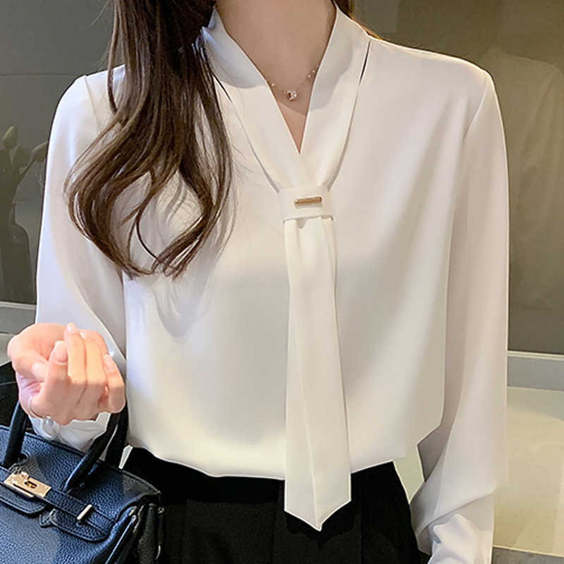 

Blusas Tops Women Blouses Femme White Blouse Long Sleeve Blouse Women Blusas Mujer De Moda V-Neck Chiffon Blouse Shirt E636 210602