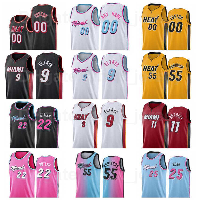 Maillot de basket-ball sérigraphié Kendrick Nunn 25 Duncan Robinson 55 Precious Achiuwa 15 Gabe Vincent 2 Tyler Herro Noir Rose Bleu Rouge Blanc