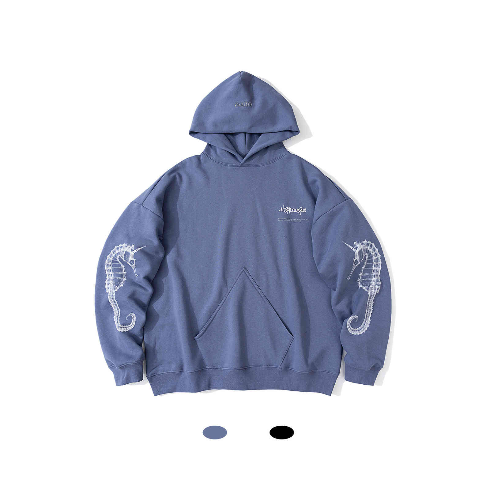 

hoodies mankun-d0105 autumn winter american fashion brand men's wide seahorse theme dark wind couple's terry hoodie, Black