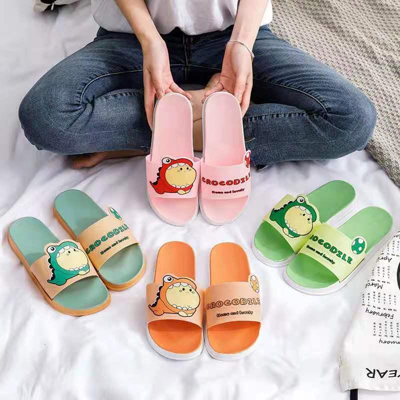 

Home Slippers Cartoon Women 2021 Sandals Wear Summer Home Cute Animal Sides Indoor Non-slip Dinosaur Flip Flops Wholesale, Black