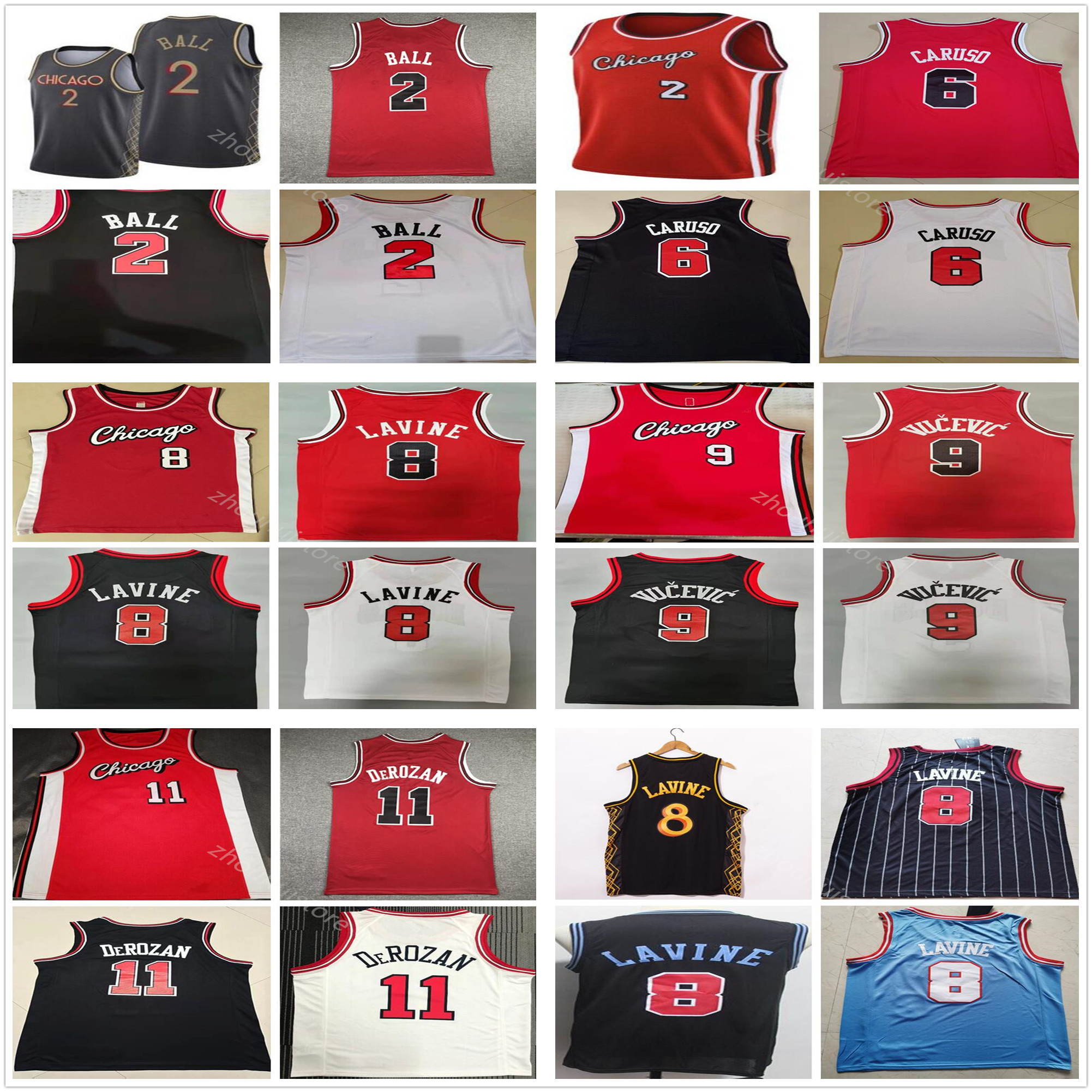 

Lonzo 2 Ball DeMar 11 DeRozan Basketball Jerseys 23 Michael Zach 8 LaVine Alex 6 Caruso Men T-shirt 75th Anniversary Chicagos Jersey Bull Ni, Black;red