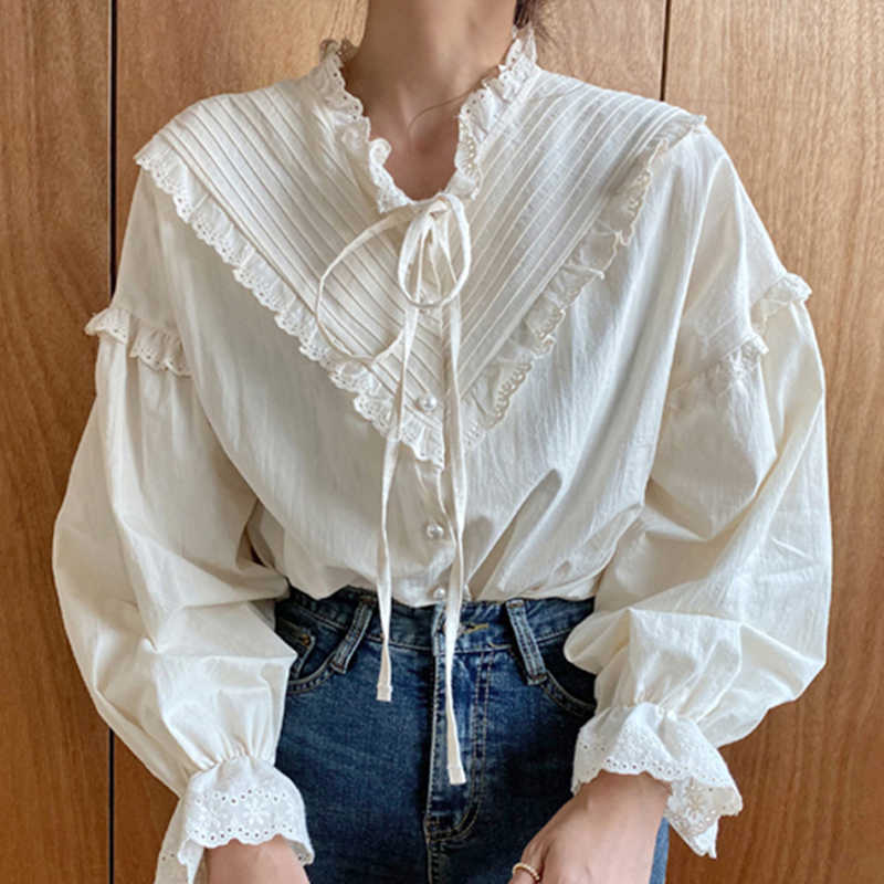 

Blouses Long Sleeve White Blouse Women Tops Blouse Women Blusas Mujer De Moda Ruffles V-Neck Chiffon Blouse Shirt Tops E450 210602