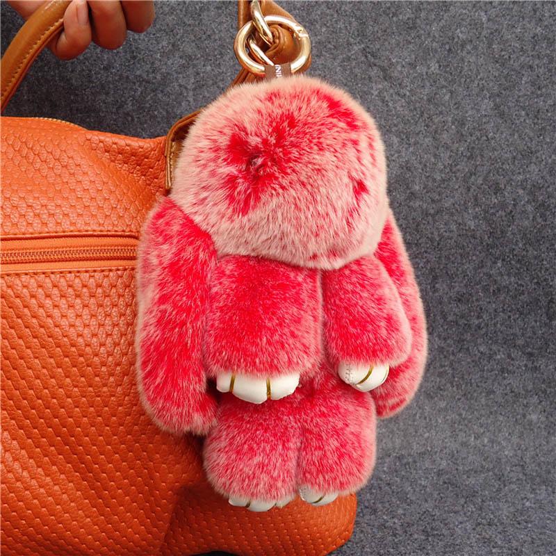 

Keychains Genuine Fur Pompom Fluffy Keychain With Gold Color Metal KeyRing For Women Handbag Car Pendent Decoration