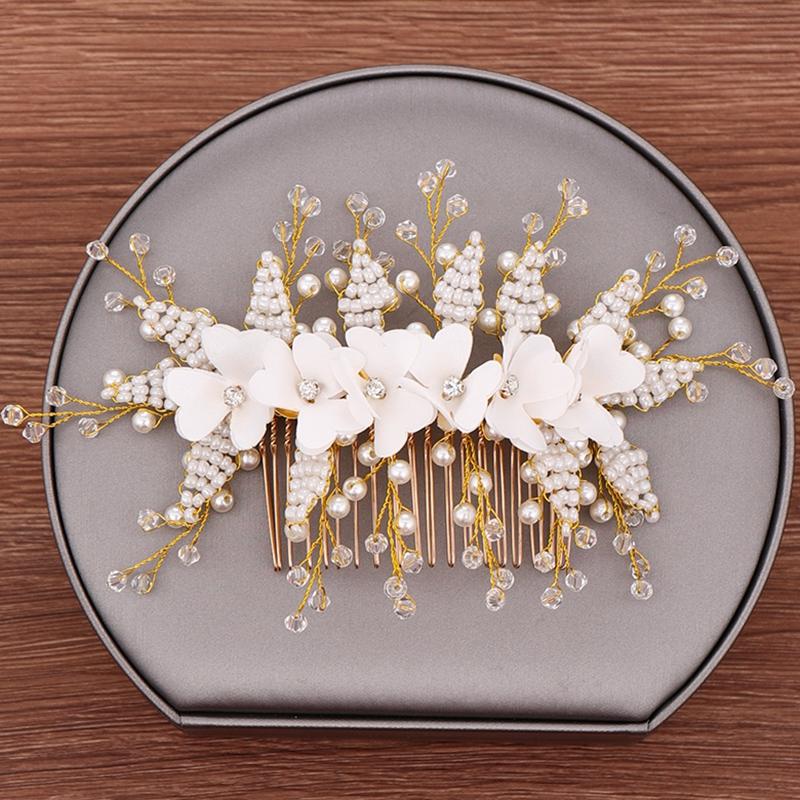 

Hair Clips & Barrettes Wedding Comb For Bride Headdress Prom Pearl Flower Combs Women Hairpins Head Ornament Accessories, Golden;silver
