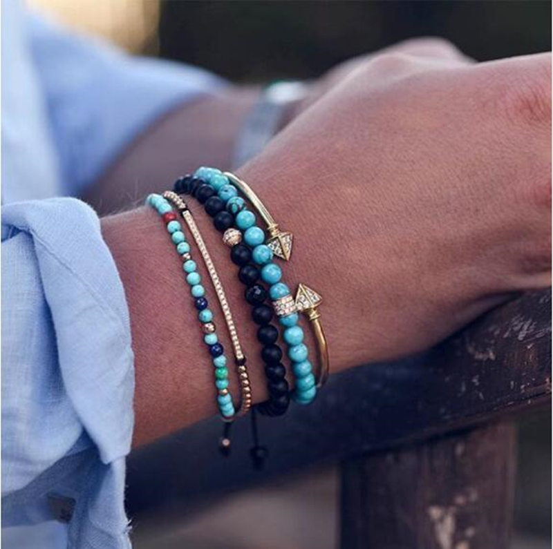 

Natural Stone Charm Bracelets With Titanium Steel Gold Beads Bracelets For Women Men Jewelry Pulseira Masculina