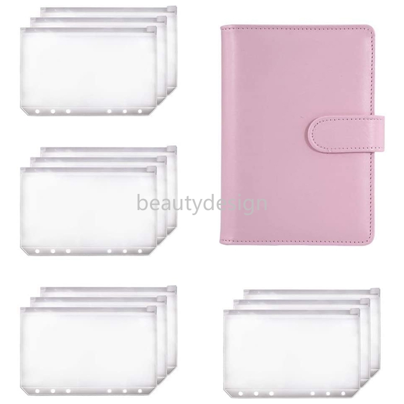 

A6 Binder Planner Pink Notebook Binder and 12 Pieces 6 Hole Binder Zipper Folder,Binder Pockets Cash Envelope Wallet DD