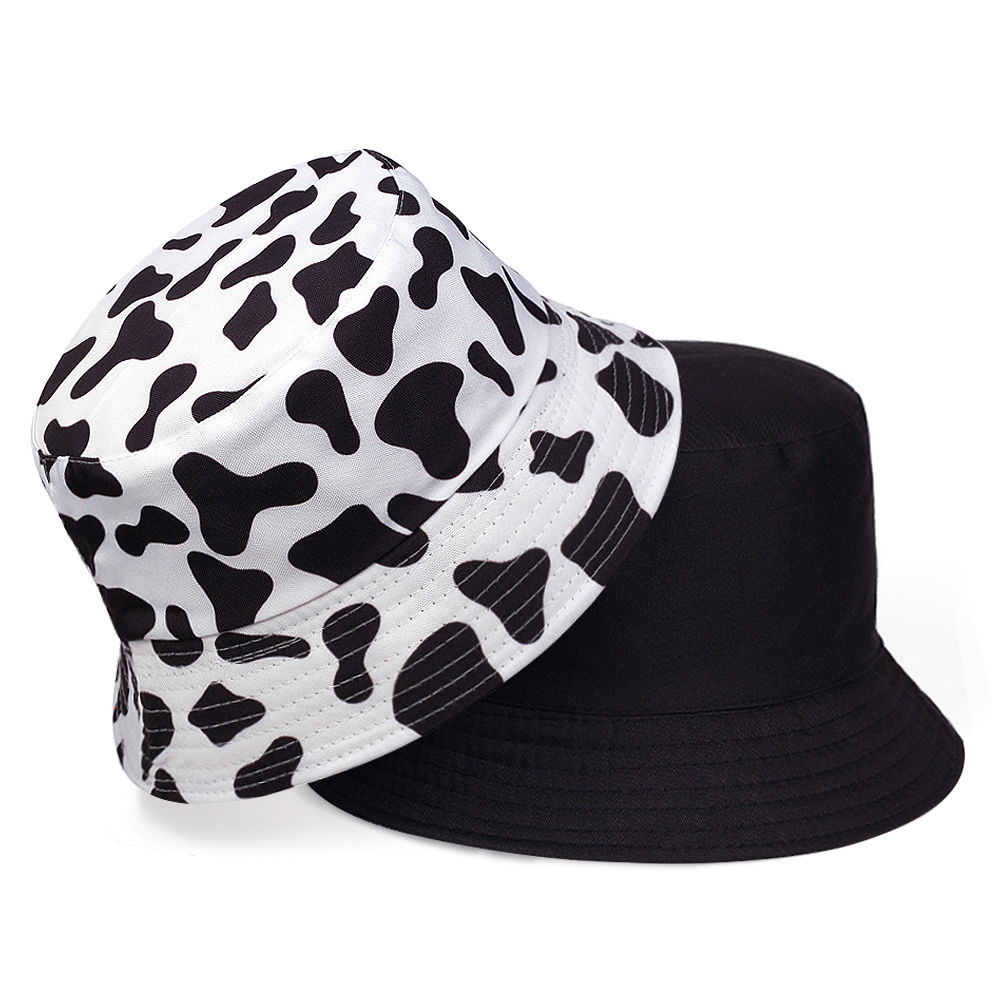 

Fashion summer cotton bucket hat dairy cow Striped print Fisherman Hats Hip Hop outdoor travel panama cap Sun caps for men Women, White