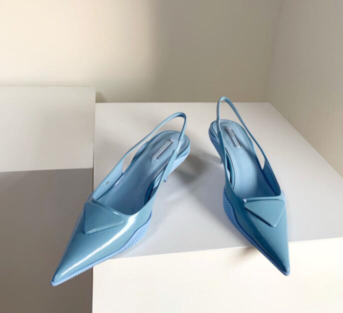 

10 Colors Women High-heeled Shoe Designer Letter Triangle Pointed Pumps Sexy Retro Spring Autumn High Wedding Thick Heels Business Shoes, #1