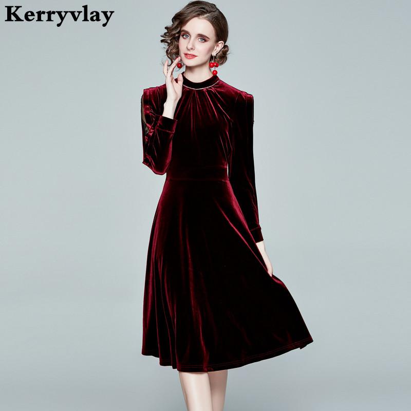 

Casual Dresses Winter Wine Red Velvet Long Sleeve Midi Party Birthday Women Dress Vestidos Invierno 2021 Mujer Ropa Talla Grande K8231, Blue
