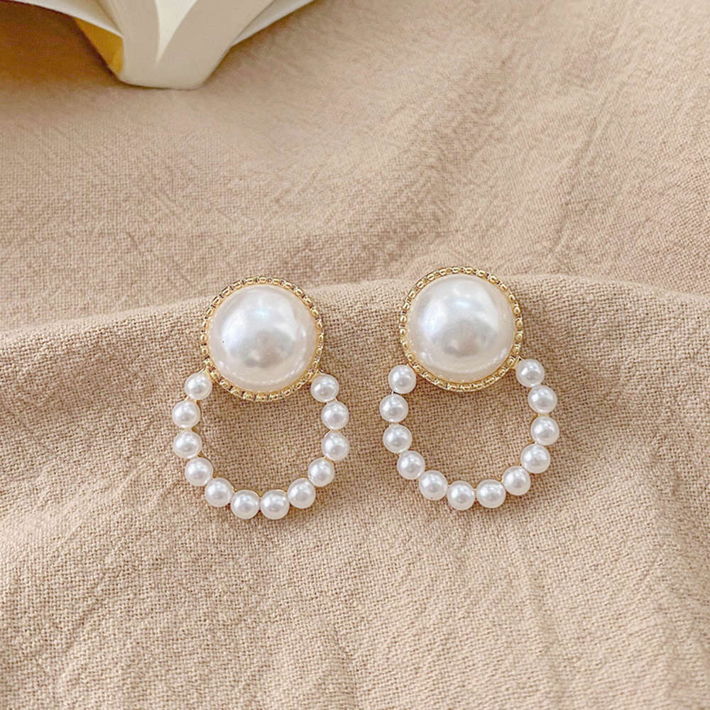 

earrings 925 silver needle Circle simple female accessories sweet Pearl Earrings temperament geometry, Golden
