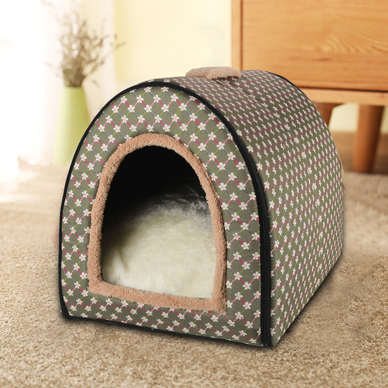 

Winter Detachabe Warm Pet Bed Dog Seeping House Kenne Soft Cat Nest For Kitty And Puppy Comfortabe Cave Bow Design Hand Wash, Red