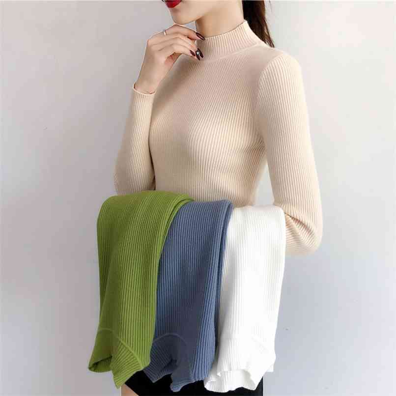 

Ladies Slim Sweater Casual Solid Color Turtleneck Women's Pullover Full Sleeve Warm Soft Spring Knitted Top woman sweaters 210520, Blue