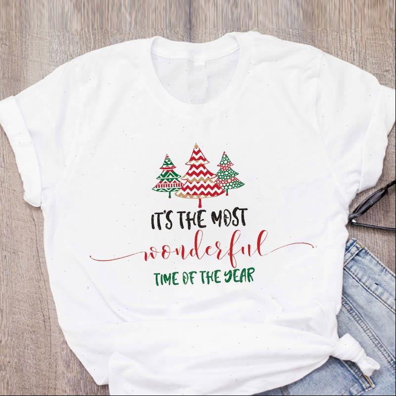 

Womens T Shirt Women Graphic Tree Happy Time Holiday Year Merry Christmas Clothing Female Printed Tops Lady Tees, White