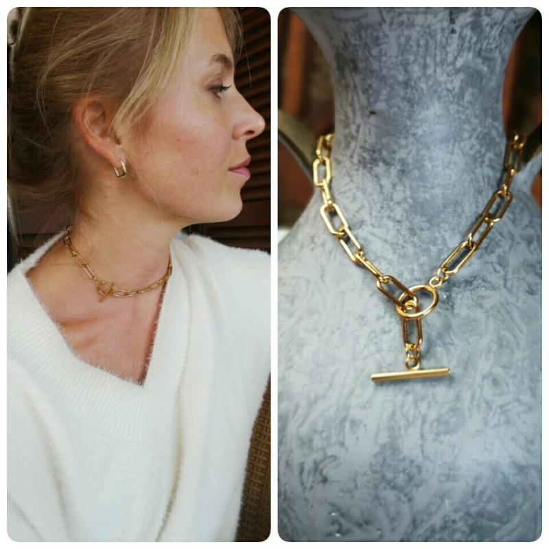 

Chains Metal Toggle Necklace Stainless Steel Choke For Women Gold/Silver Color Clasp Chain Collares Collier