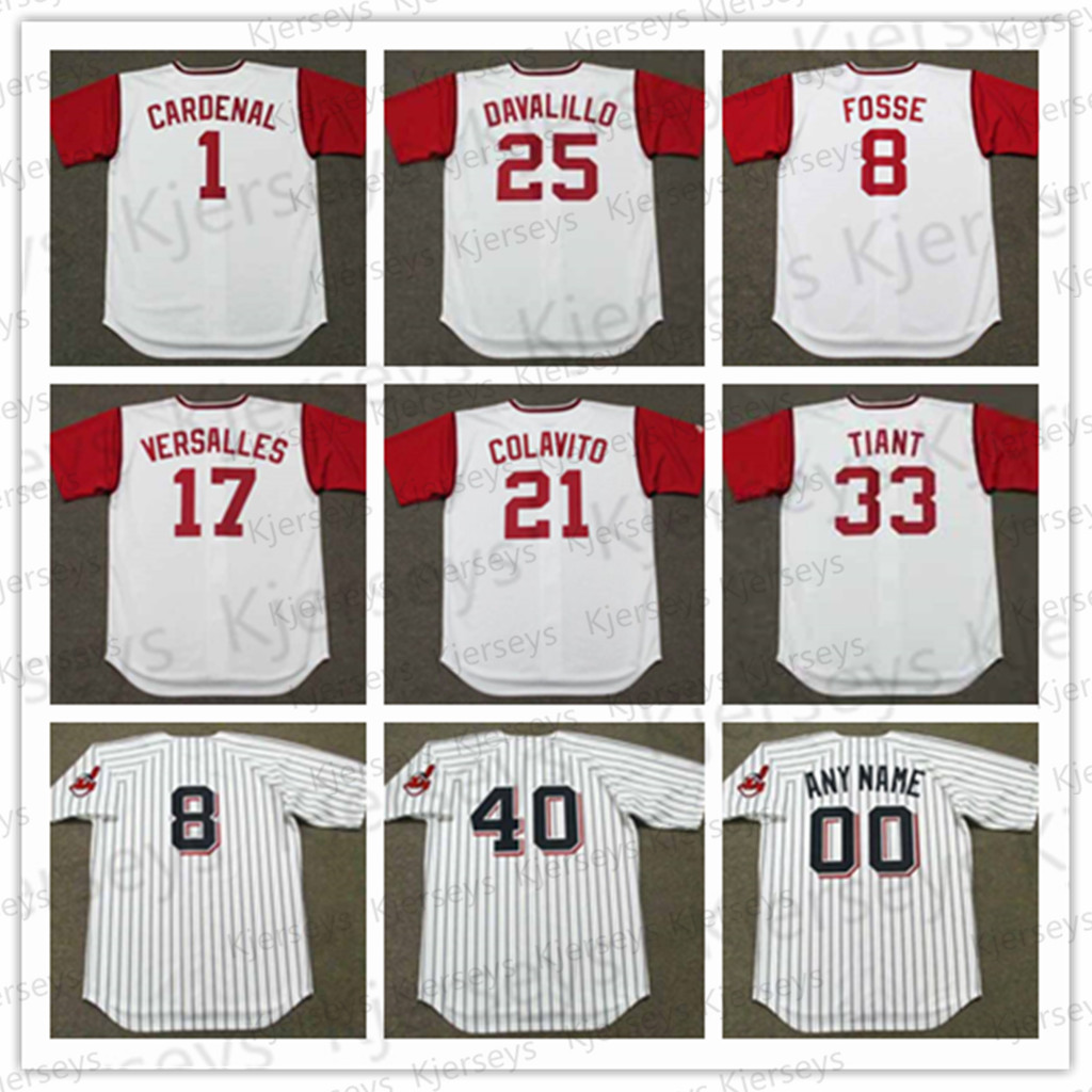 

Cleveland baseball 25 VIC DAVALILLO 17 CHICO SALMON 8 RAY FOSSE 48 SAM McDOWELL 40 KEN HARRELSON ROCKY COLAVITO LUIS TIANT jersey stitched