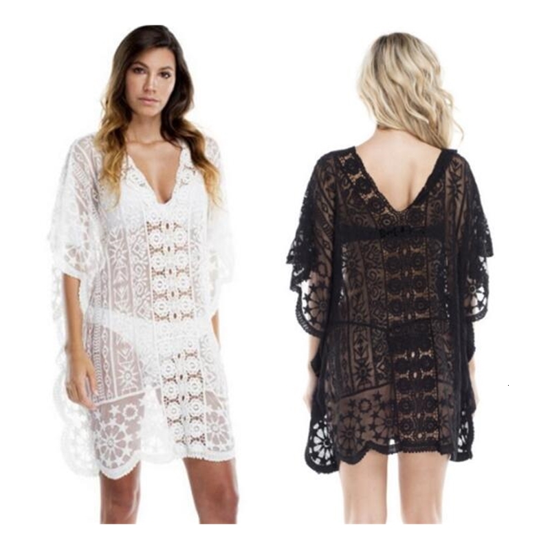 Women&#039;s Swimwear Kaftan Beach Pareo wear Swim suit Cover up Playa Tunics for Tunic Women Lace Embroidery Cover-Ups HTR8-image-692976237