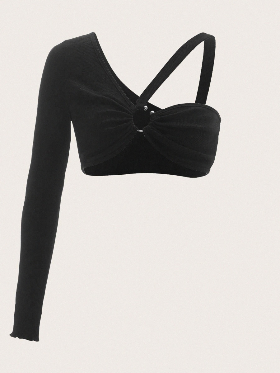 

Asymmetrical Neck Ring Detail Top 99oz#, Black