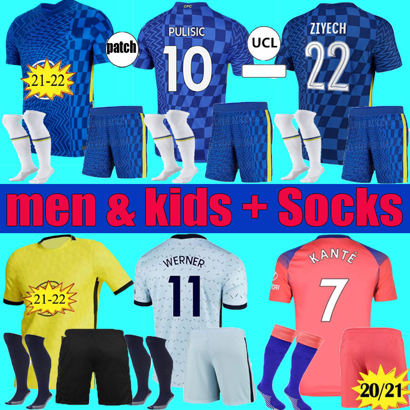 

men kids 2021 2022 CFC WERNER PULISIC soccer jersey kit ABRAHAM CHILWELL MOUNT JORGINHO 21 22 GIROUD football shirt ZIYECH HAVERTZ KANTE sets Uniform, 2020-21 home full set