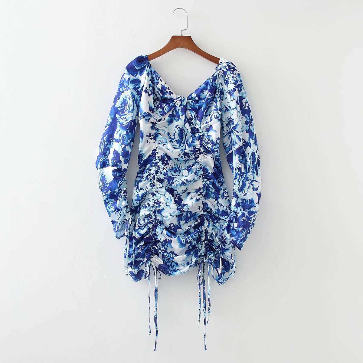 

Summer Floral Draped Dress Women Vintage Casual Fashion Chic Lady Short Dress Women 210709, Printed dress