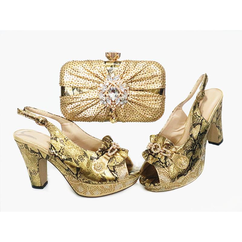 

Dress Shoes Italian Gold Color And Bag To Match Set African High Heels Party For Wedding