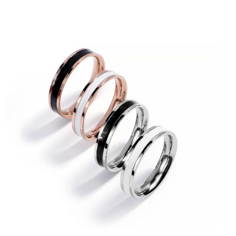 

Wedding Rings Simple Rose Gold Plated Stainless Steel White Black Couple For Men Women Gift Accessories, Fashion Ring Male Jewelry, Slivery;golden