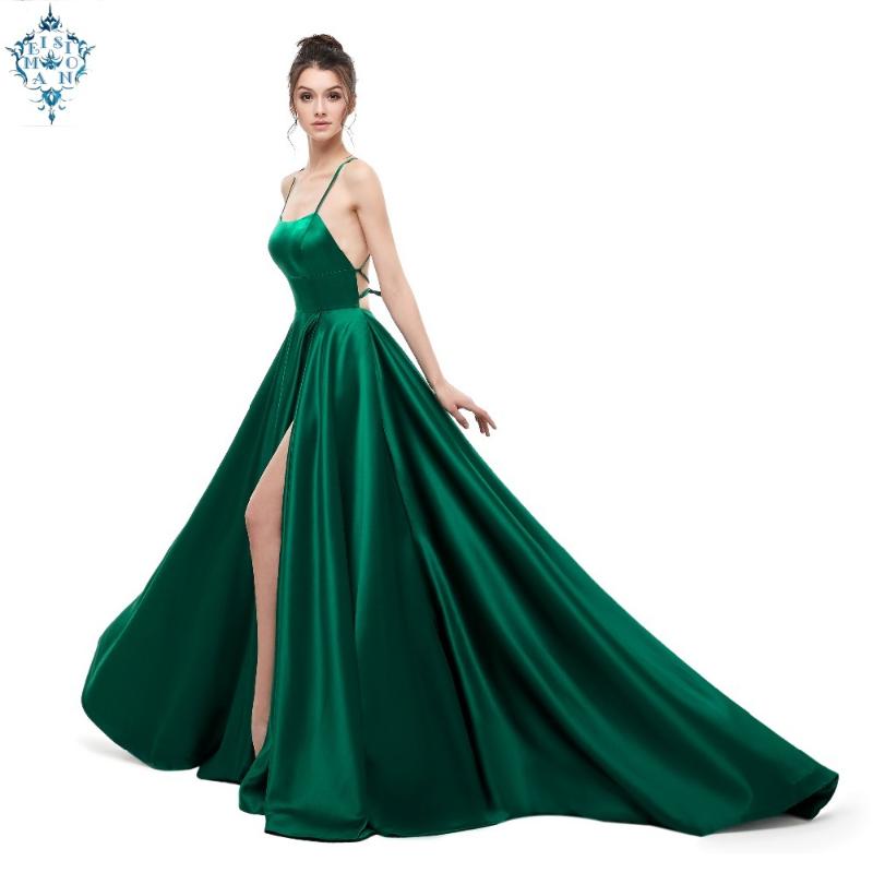 

Evening Dresses Ameision Dress 2021 A Line Satin With Spaghetti Straps Long Prom Party Side Split Abendkl Gowns, Black;red