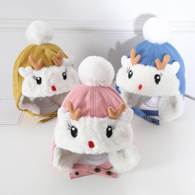 

Berets Boys Girls Cap Cute Baby Lightweight Antlers Ear Flap Hat For Outdoor, Yellow