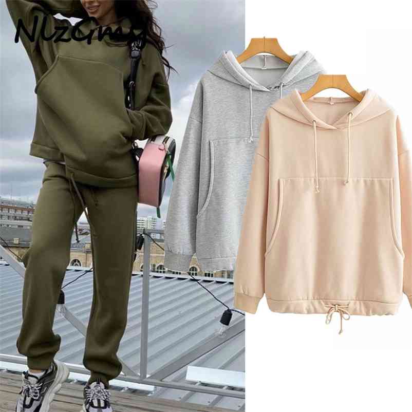 

Sweatshirt Womens Solid Hooded Winter Spring Ladies Casual Fleece Pullovers All Base Match Tops 210628, As picture
