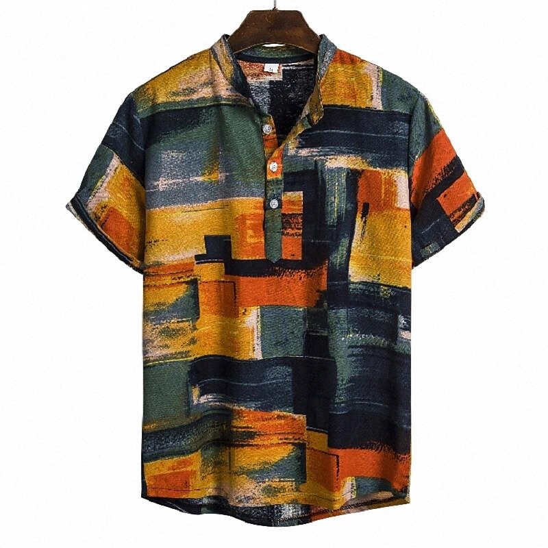 Chemise pour hommes Collier abstrait Géométrique Collier de chemise Jour quotidien Sortie imprimée Tops à manches courtes Basic élégant arc-en-ci