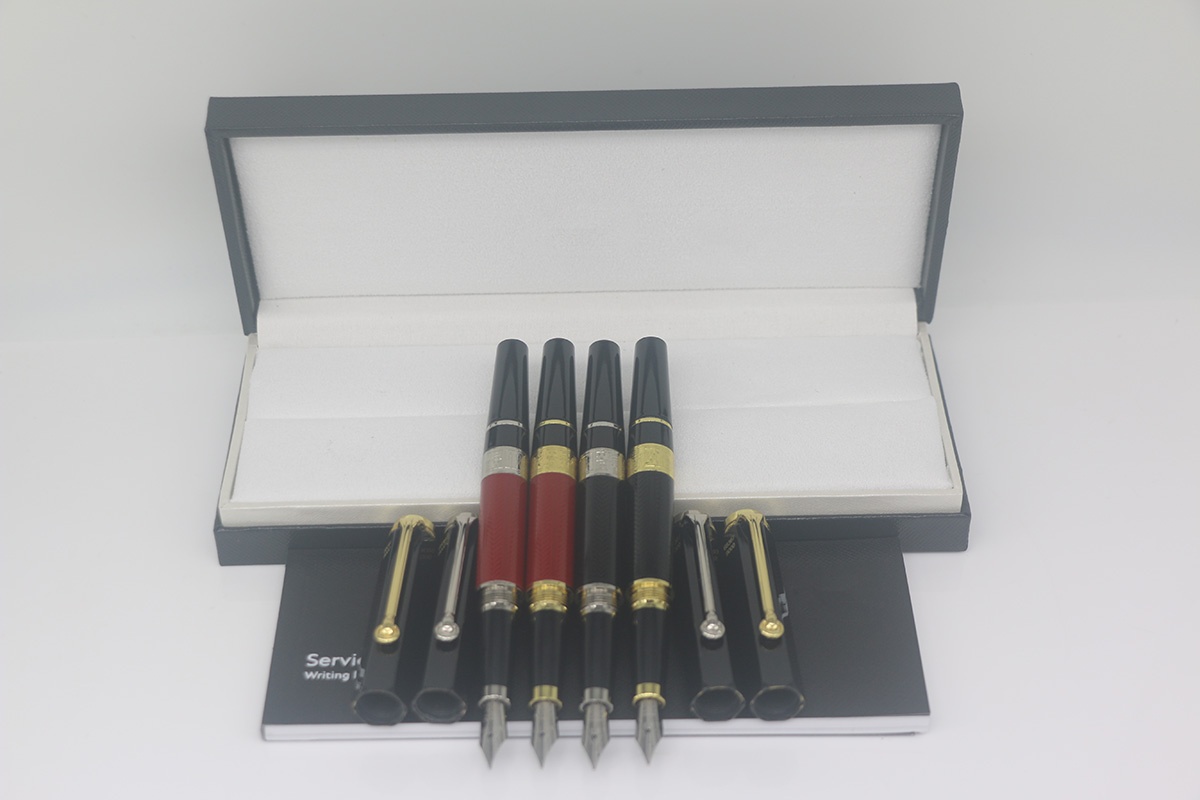 

High quality Luxury William Shakespeare 4 color Fountain Pen up black down red and gold/silver/rose gold trim with Serial Number office scho