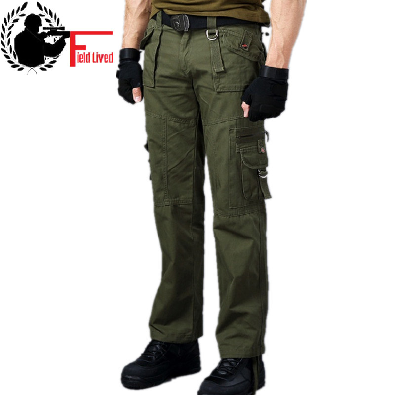 

Military Clothing Men's Tactical Pants Cotton Army Style Trousers Knee Zipper Pocket Male Cargo Pants Casual Joggers 210518, Army green