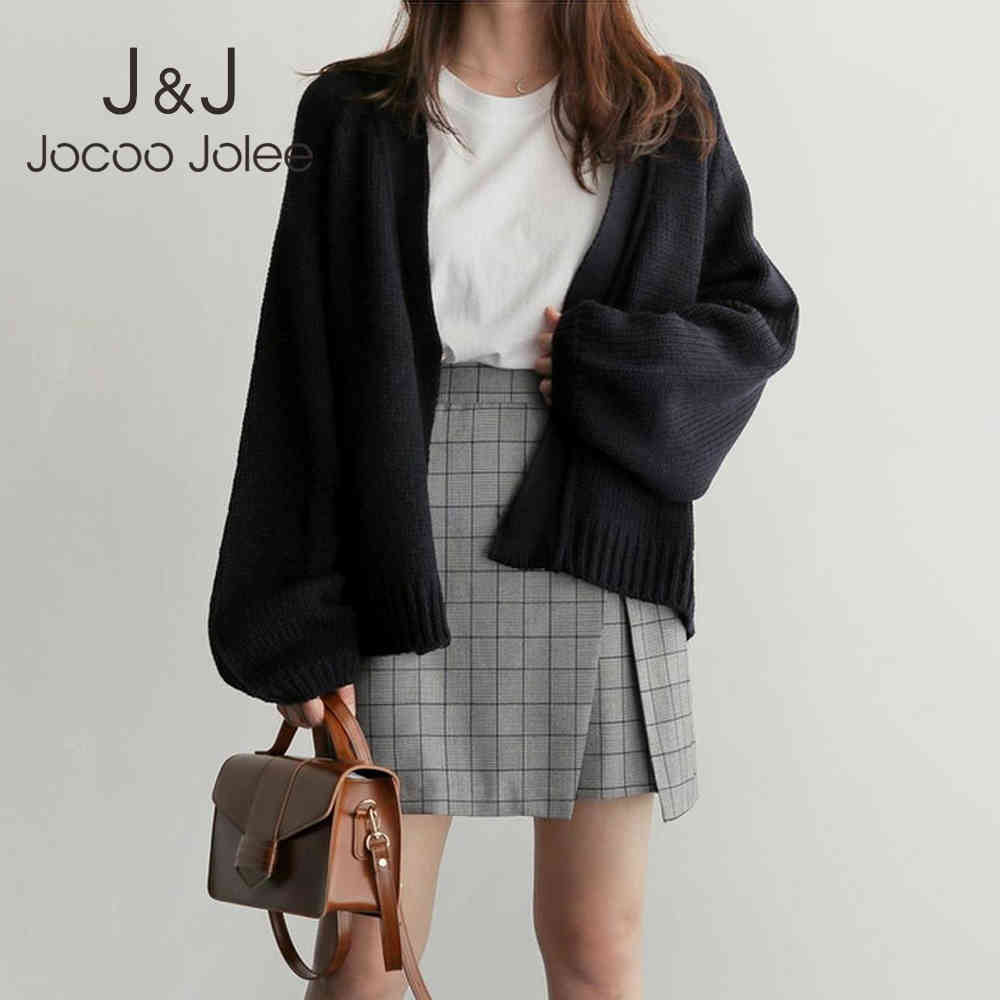 

Jocoo Jolee Women Solid Loose Autumn Cardigan Korean Style Harajuku Casual Ladies Knitwear Sweater Fashionable Winter Coat 210518, Black