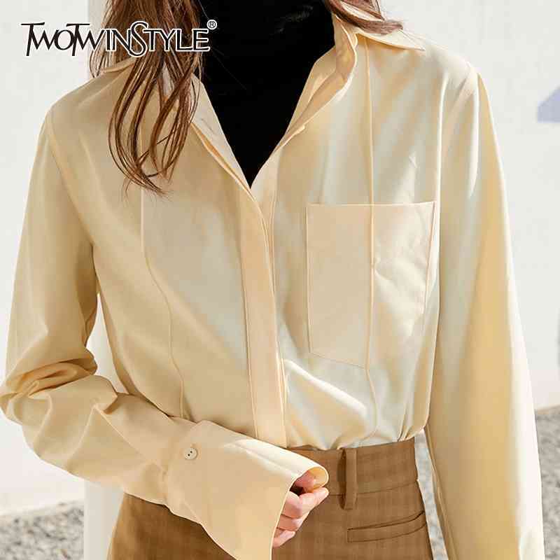 

Spring Minimalist Blouse For Women Lapel Long Sleeve Solid Casual Basic Shirts Female Fashion Clothing 210524, Yellow