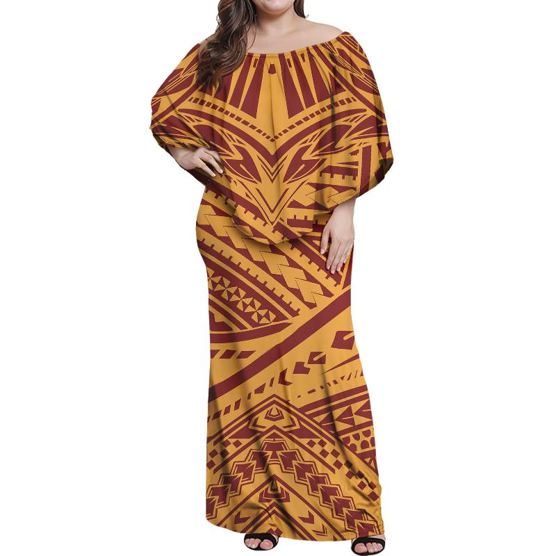 

Casual Dresses HYCOOL Polynesian 2021 Fall Dress Women Plus Size Elegant Hawaii Tribal Print Sleeveless Slash Collar Vintage Party Maxi Robe, Hbc215025x23