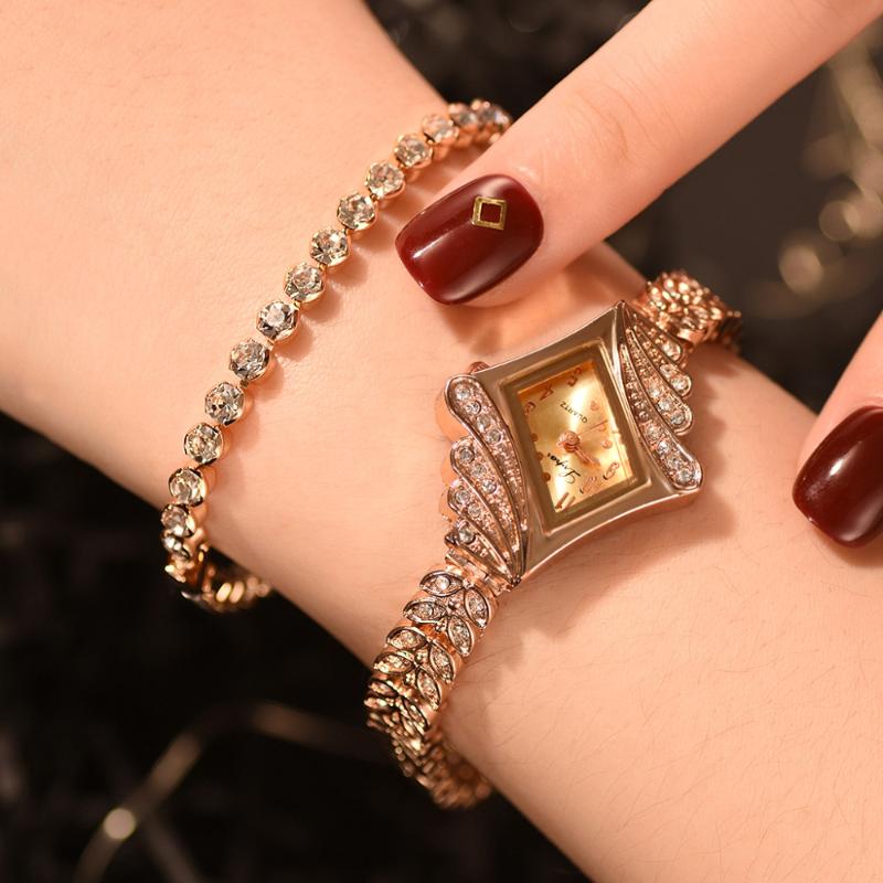 

Wristwatches Women Watches Luxury Crystal Bracelet Gemstone Wristwatch Dress Ladies Gold Watch Fashion Female Brand