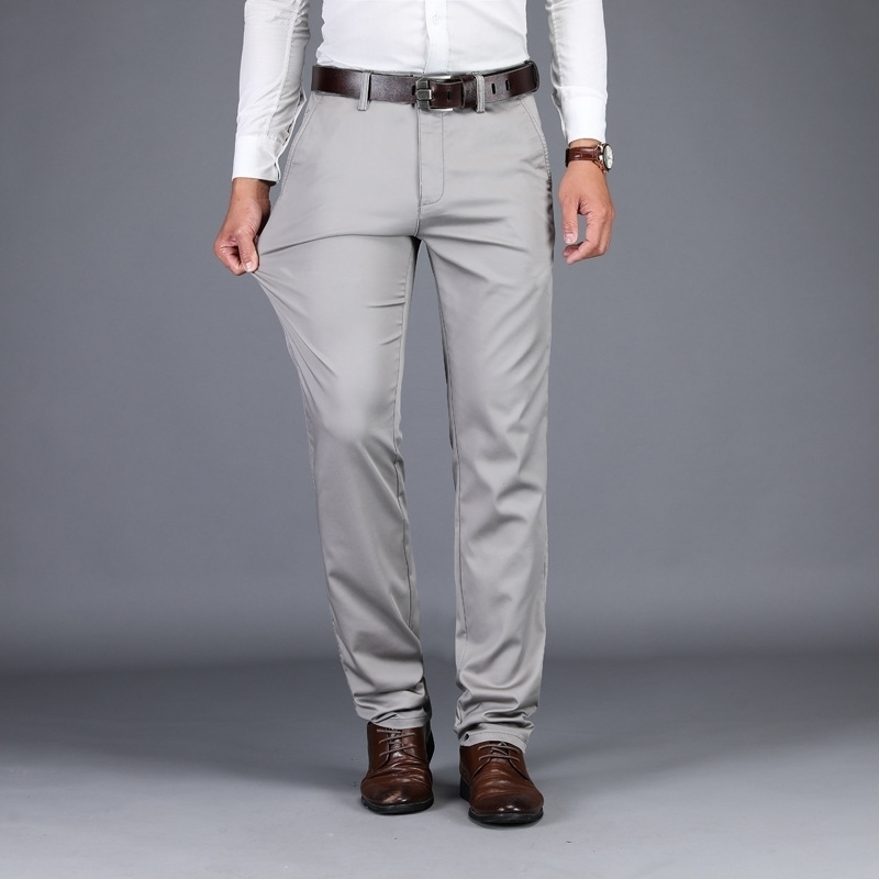 

Summer Tencel cotton summer thin business loose straight men's large casual pants no iron, Khaki