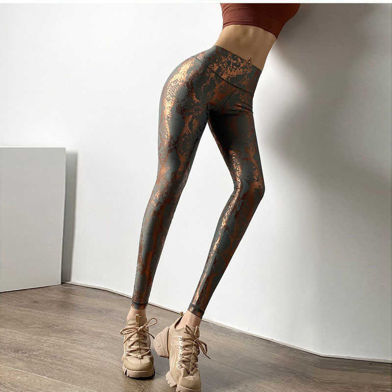 

Elastic Gilded Pants Snake Print Skin Peach Hip Fitness High Waist Booty Lifting Workout Leggings Female Gothic Legging QWZ7 210603, Black