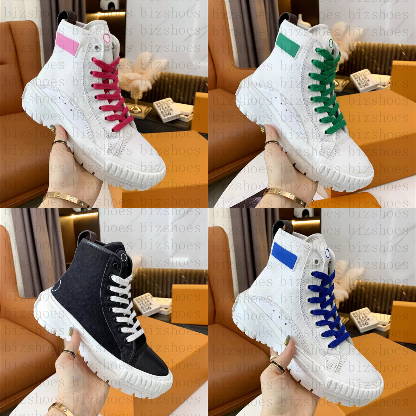 

Quad Sneaker Boot luxurys shoes bicolor canvas calf leather high top chunky lightweight back loop women designers shoe, 04