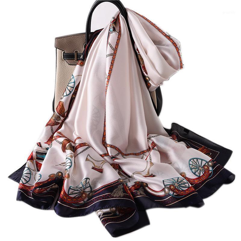 

Scarves Retro Carriage To Keep Warm In Autumn And Winter, Imitation Silk Scarf, Women's Dual-use Spring Thin Shawl With G, Blue;gray