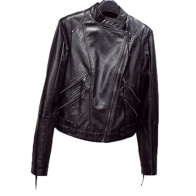 

Women's Leather & Faux Zqlz Motorcycle Pu Ladies Jacket Coat Mandarin Collar Long Sleeve Zipper Casual Slim Spring Autumn Bomber Jackets Wom, Black