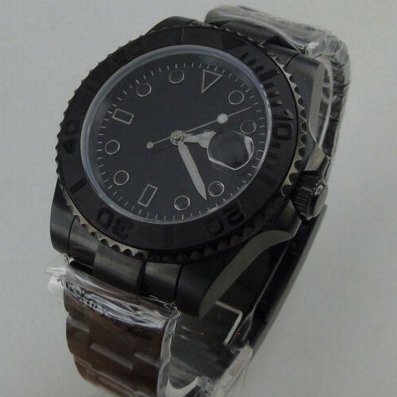 

Wristwatches 40MM Sterile Dial Sapphire Glass Ceramic PVD Coated 21 Jewels MIYOTA 8215 Movement Clear Back Automatic Mens Wristwatch, Glass case back