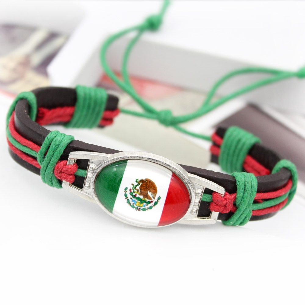 

Souvenir Mexico, Venezuela, Switzerland, Peru World Flag Cup Leather Bracelet
