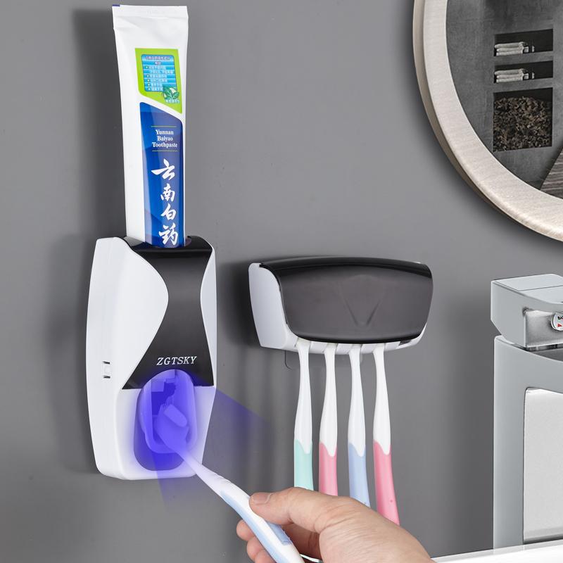 

Wall Mount Automatic Toothpaste Dispenser Bathroom Accessories Set Toothbrush Holder Squeezer Bath Accessory