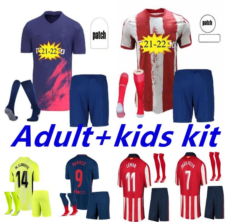 

Atletico soccer jersey 21 22 JOÃO FÉLIX MADRID 2021 2022 M. LLORENTE KOKE SAUL SUAREZ Correa Carrasco camiseta football shirts uniforms men + kids kit LEMAR DEMBELE, Purple