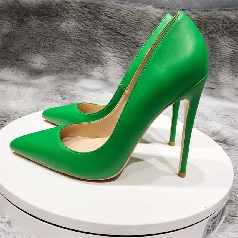 

Green sexy night club party wedding shoe thin high heels slip on pointed toe 12cm stiletto pumps YG045 ROVICIYA 211029, Flat